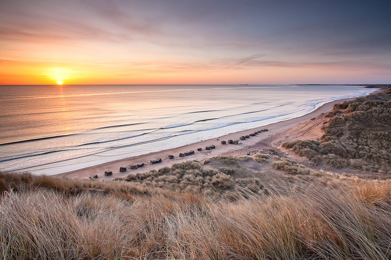 Sunrise over the beach south of Alnmouth